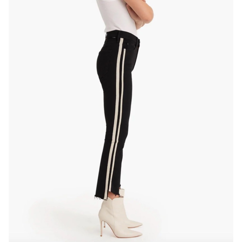 MOTHER High-Rise Black Jeans with Cream Side Stripes